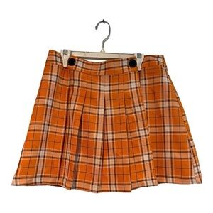 Topshop Orange Plaid Pleated Mini Skirt US 10 Fall Academia Goth Preppy Y2K